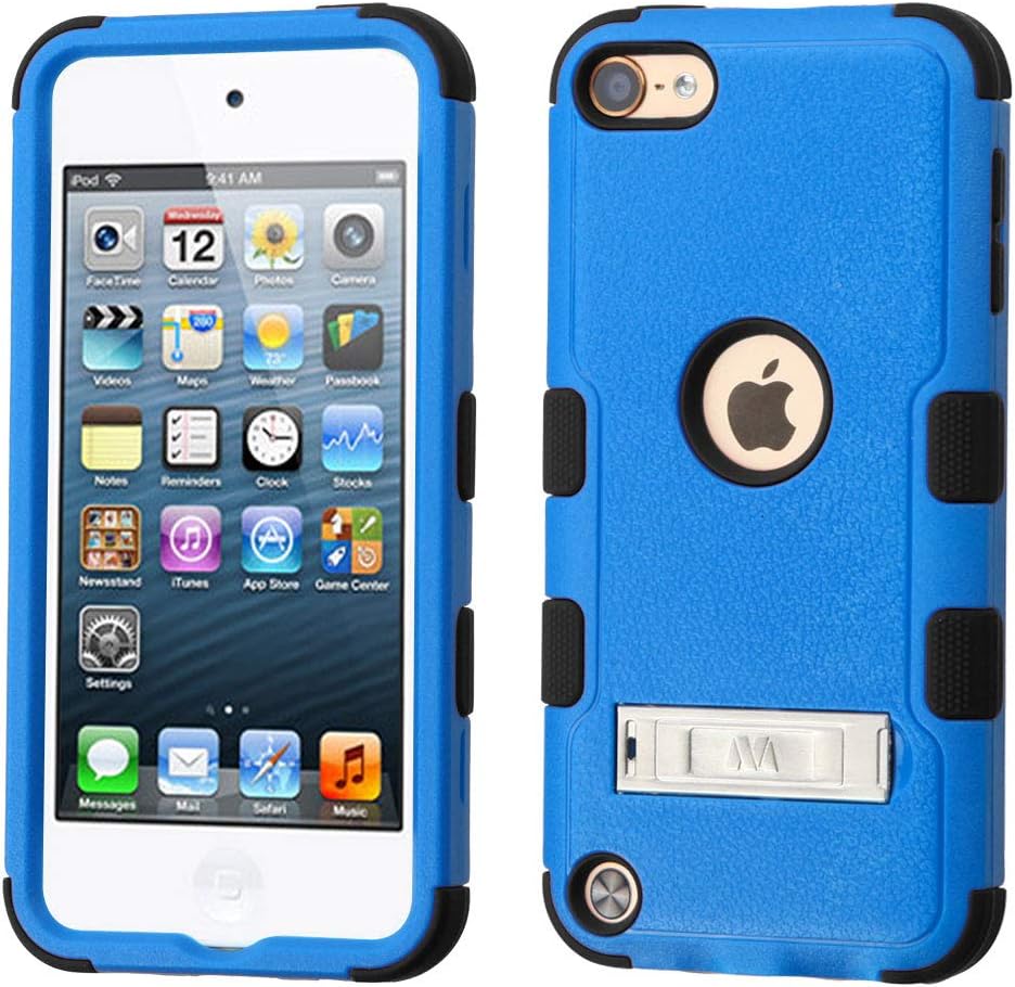 MYTURTLE iPod Touch 7th 6th 5th Generation Case Shockproof Hybrid Hard Silicone Shell Impact Cover with Screen Protector for iPod Touch 7 (2019), iPod Touch 5/6 (2015), Kickstand Blue Black