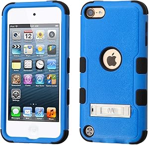 MYTURTLE iPod Touch 7th 6th 5th Generation Case Shockproof Hybrid Hard Silicone Shell Impact Cover with Screen Protector for iPod Touch 7 (2019), iPod Touch 5/6 (2015), Kickstand Blue Black