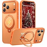 Peerock 360° Spin Magnetic Stand for iPhone 17 Pro Max Case, Fit for MagSafe, Mil-STD Protective Case for iPhone 17 Pro Max Phone Case with Kickstand Rotatable 6.9 inch, Orange