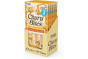 INABA Churu Bites for Cats, Soft/Chewy Baked Chicken Wrapped Churu Filled Cat Treats with Vitamin E, 0.35 Ounces per Tube, 18 Tubes Total (3 Tubes per Pack), Chicken Recipe