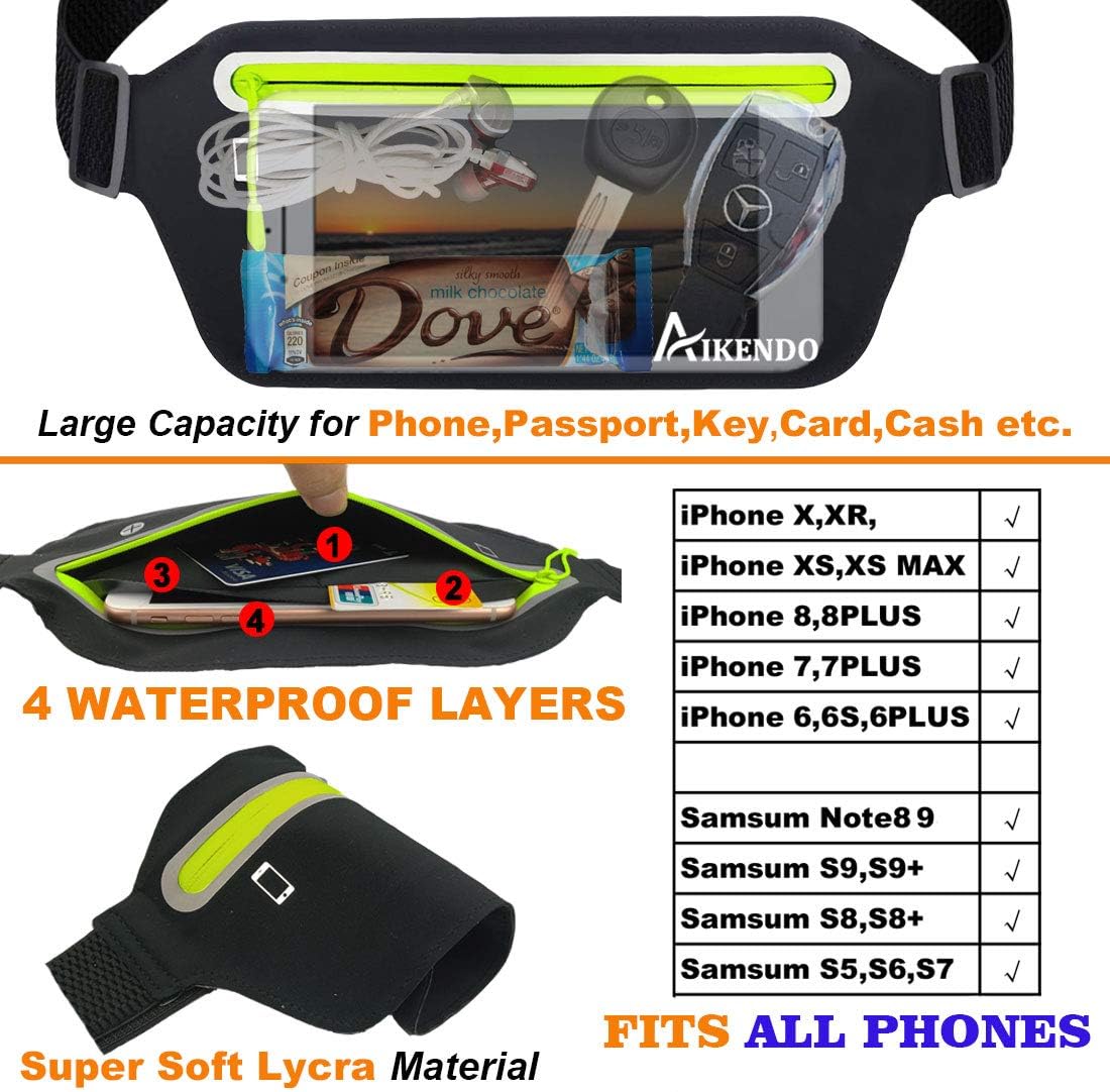 AIKENDO Slim Running Belt Fanny Pack, Fitness Waist Pouch Bag Exercis Gym Waist Pack, Jogging Belt Runners for iPhone XS Max XR 8 7 plus Samsung Note, Workout Running Accessories Phone Holder for Running : Sports & Outdoors