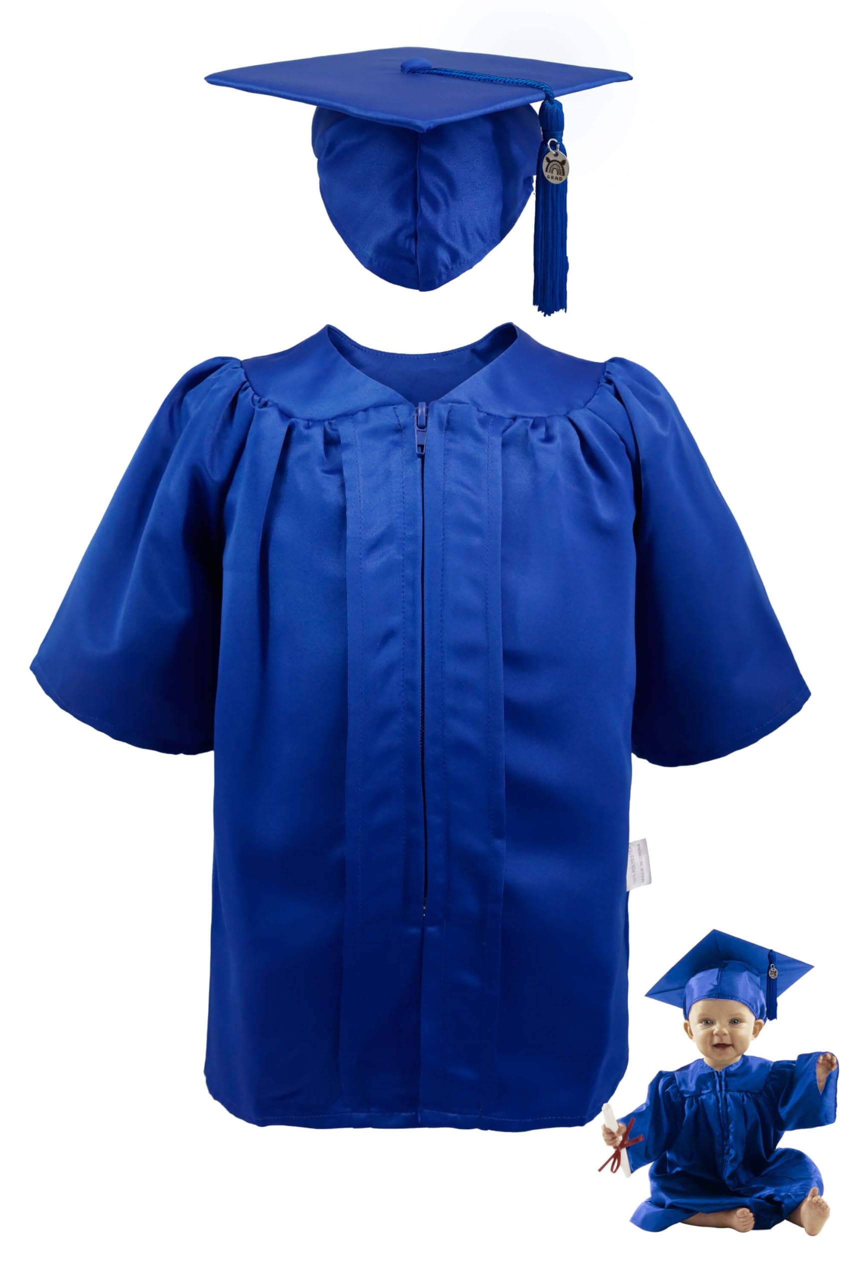 Photo 1 of GraduationMall Baby Graduation Cap and Gown Set with Tassel – NICU Graduate Outfit for Infants 12-18 Months, Soft Satin Royal Blue L