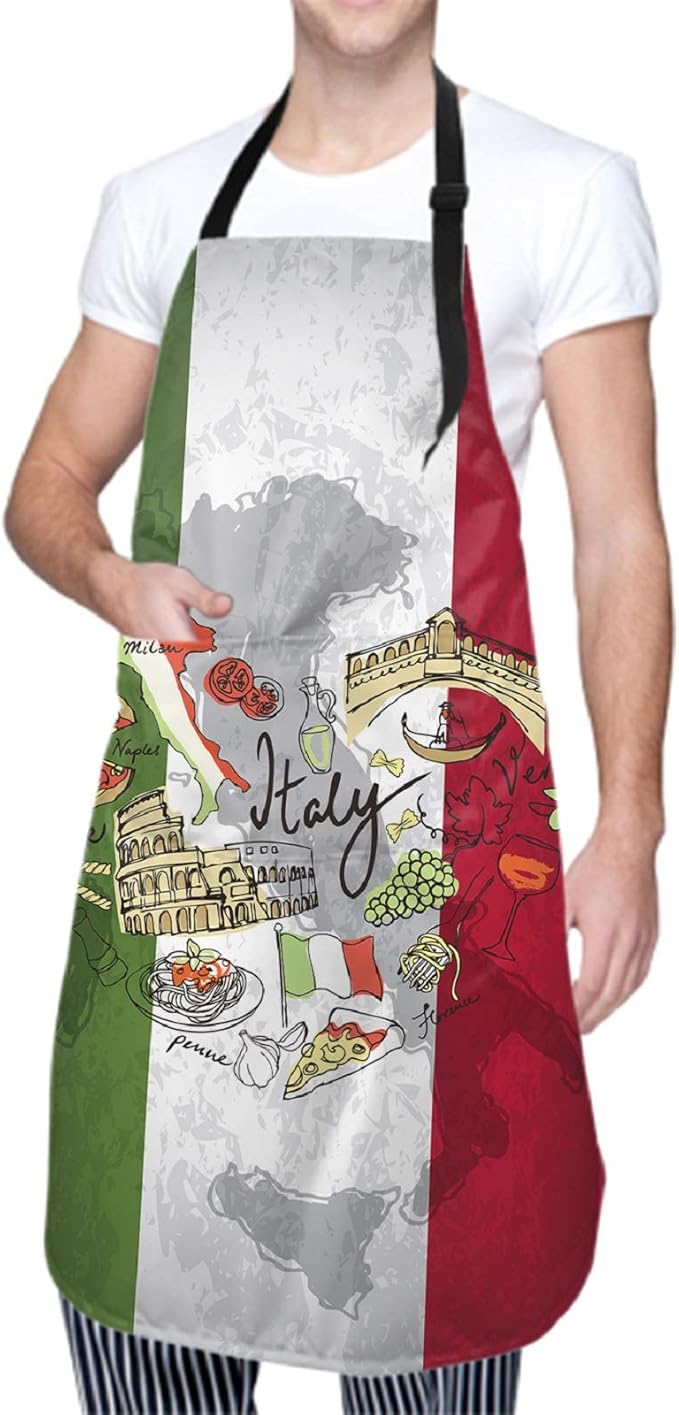 Italian Aprons for Women Waterproof Retro Grunge Italian Flag Bib Aprons Colosseum
