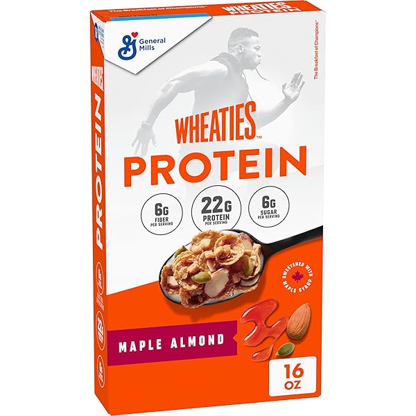 WHEATIES PROTEIN BREAKFAST CEREAL, MAPLE ALMOND, 22G PROTEIN, BREAKFAST OF CHAMPIONS, 16 OZ