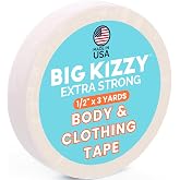 Big Kizzy Extra Strong Body and Clothing Tape Roll (1/2" x 3 yds) | Clear Hypoallergenic Double Sided Fashion Tape for Women - for Clothes, Dresses, Skin, Fabric, or Hems