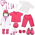 MSYO 18 Inch Doll Doctor Playset-Pretend Play Medical Kit with White Coat,Scrubs & Surgical Tools,Stem Roleplay Costume for Kids Ages 3-12,Fits Most 18 Inch Girl & Boy Dolls(Rosy)