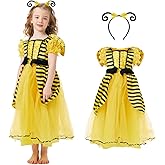Yywsya Bee Costume Kids Girls Funny Animal Costume Suit Yellow Princess Dress Headband Halloween Outfit Cosplay Fancy Dress