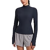 CRZ YOGA Cloudweight Mock Neck Shirts for Women - Workout Athletic Long Sleeve Tops Lightweight Soft Hip T-Shirt