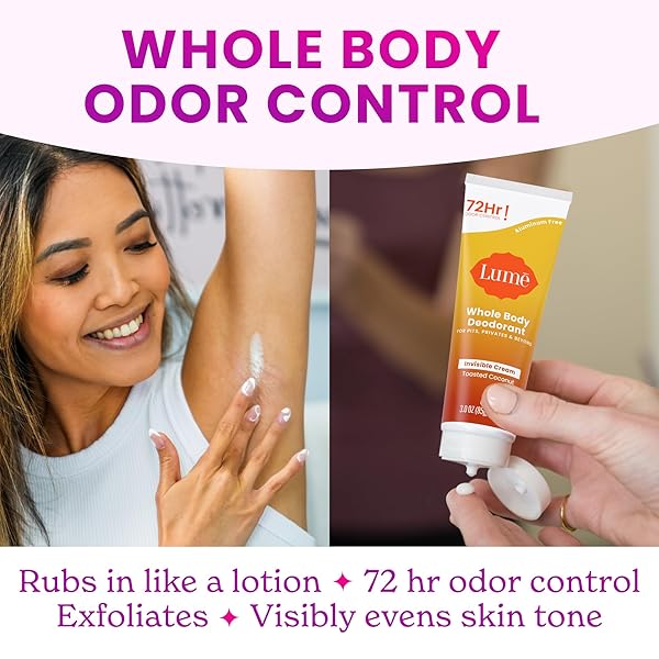 LUME WHOLE BODY DEODORANT – INVISIBLE CREAM TUBE AND SOLID STICK – 72 HOUR ODOR CONTROL – ALUMINUM FREE, BAKING SODA FREE, SKIN SAFE – 3.0 OUNCE 2.6 OUNCE BUNDLE (TOASTED COCONUT)