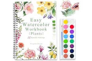 TERSELF Watercolor Workbooks, 16 Colors Water Color Books Paint Set for Adults, Watercolor Coloring Book for Beginners, Water Color Workbook, 15 Beautiful Paintings for Beginners (Plants)