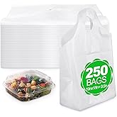 Marspark 250 Pcs Take out Bag with Wave Top Handle, 19 x 18 + 9-1/2 BG Reusable Unprinted Plastic Merchandise Bags with Handles Use for Shopping, Business, Carry out, Restaurant