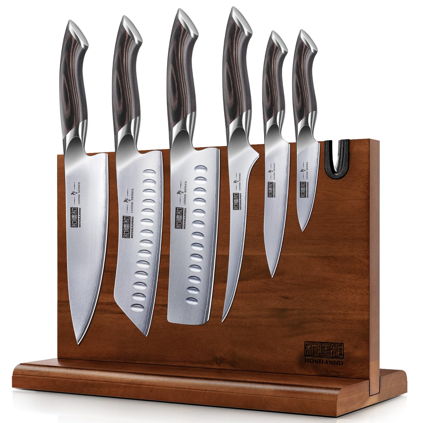 Photo 1 of HOSHANHO 7 Pieces Kitchen Knife Set, Japanese High Carbon Stainless Steel Magnetic Knife Block Set, Ultra Sharp Chef Knives Sets with Ergonomic Pakkawood Handle