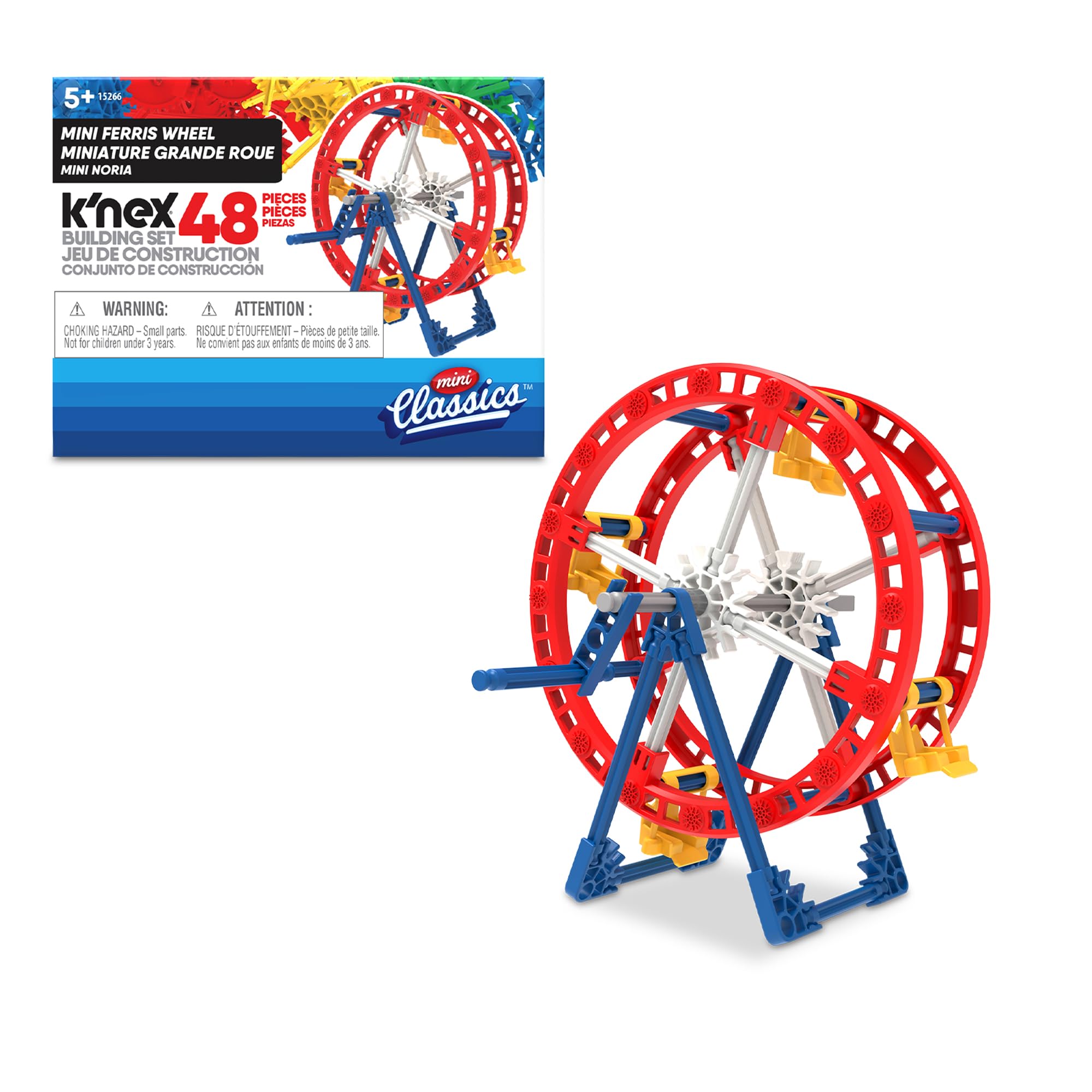 Basic Fun K'NEX Mini Ferris Wheel Building Set, 48 Pieces for Motion Fun, and Desk Décor, Construction Model for Ages 10+, Engineering Toy for Boys & Girls