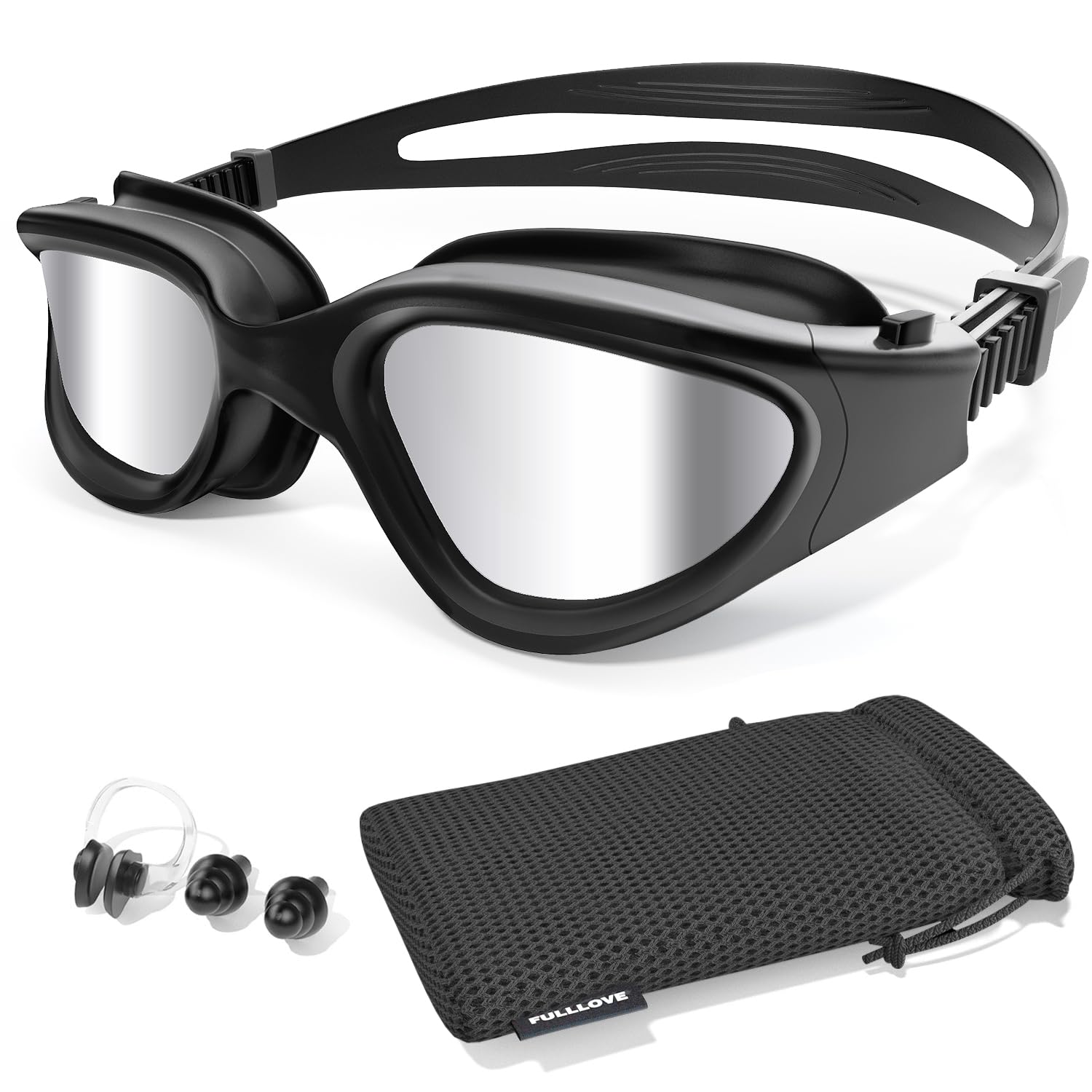 Fulllove Swimming Goggles, Tenfold Long-Lasting Anti Fog Swim Goggles Adult Men Women No Leakage With Nose Clip Earplugs