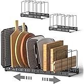 HzTinT 2PACK Cutting Board Organizer, Adjustable Divider Cutting Board Holder with Anti-slip Pads, Kitchen Cabinet Organizer for Baking Cookie Sheet Pan Bakeware Cookie, Black, Large-Size