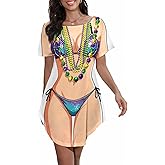 Women's Cute Bikini Printed T Shirt Dress Short Sleeve Baggy Shirt Beach Fun Swimwear Cover Up Dress