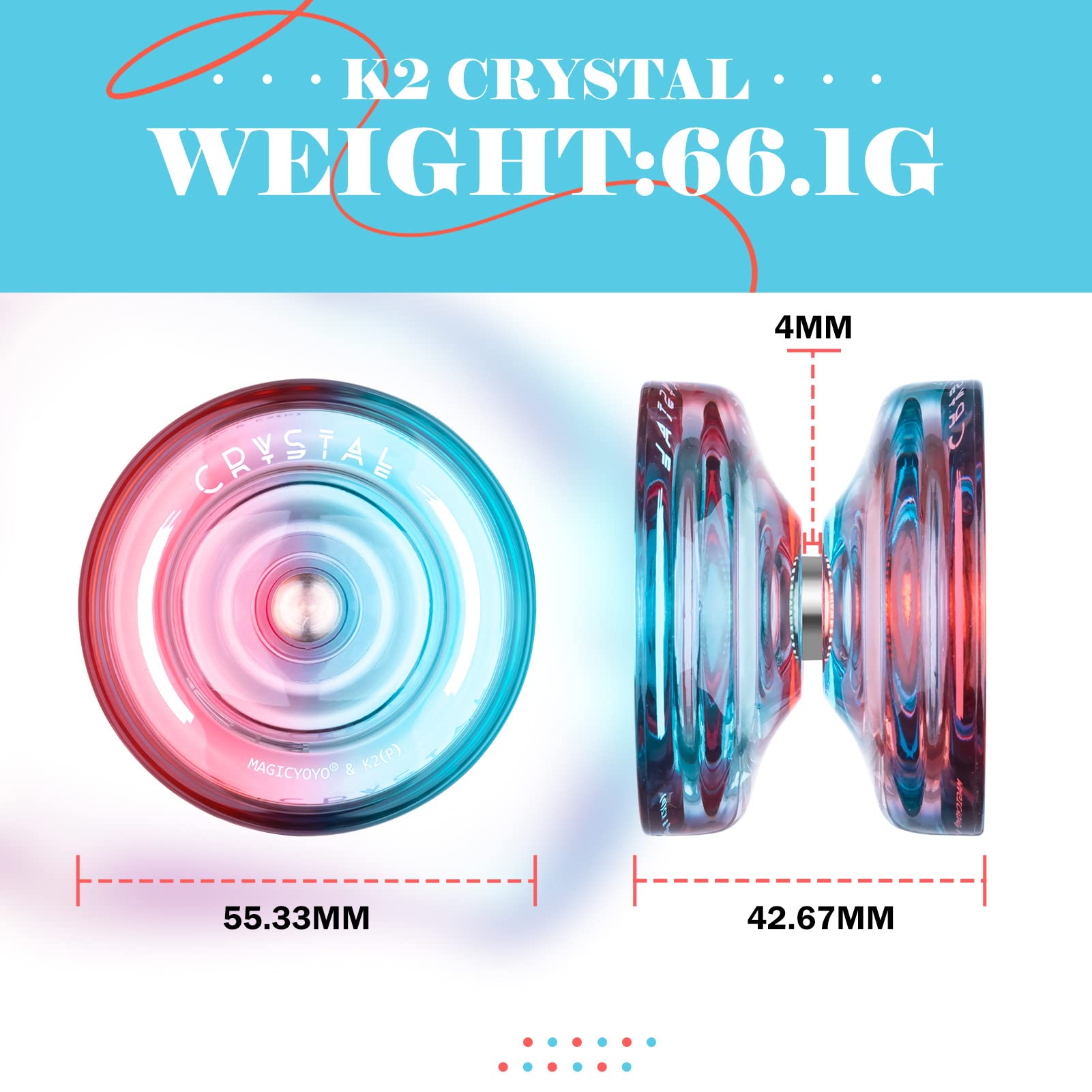 ShungRu K2 Crystal Yoyo Professional Responsive Yoyo for Beginner, Dual Purpose Plastic Yo-Yo, Unresponsive Trick Yoyo with 12 Yoyo Strings, Yoyo Case Bag + Removal Bearing Tool (Red + Blue Gradient)