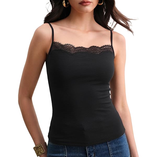 VAVONNE Lace Camisole Tops for Women, Cotton Undershirt Lace Trim