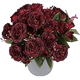 Artificial Peonies Silk Flowers, Burgundy Faux Peony Bouquet 4 Bundles Florals Arrangements for Farmhouse Home Boho Wedding Table Centerpiece, Fake Plastic Flowers Bulk for Vase Decoration (Burgundy)