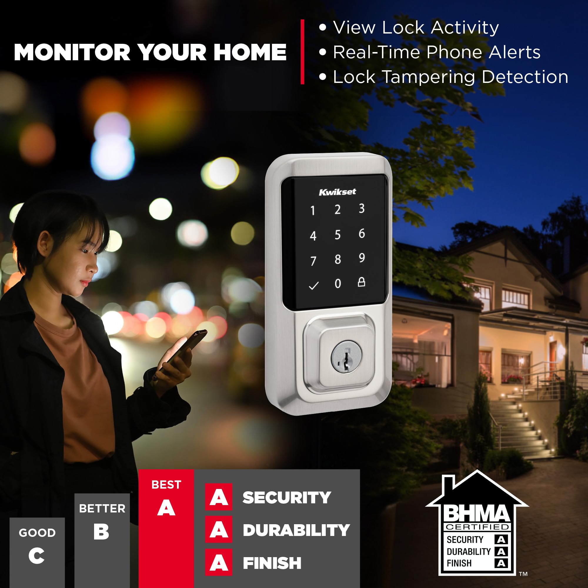 Kwikset Halo Wi-Fi Smart Lock, Keyless Entry Door Deadbolt, Geofence Auto-Unlock, Grade AAA Certified, No Hub Required Easy Install, Satin Nickel Lifetime Finish Warranty, Touchscreen - View 6
