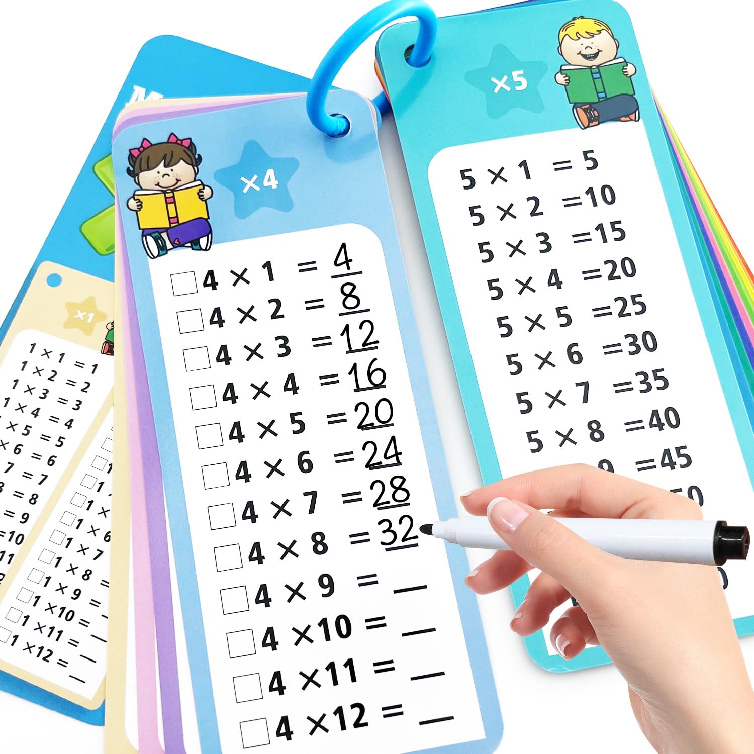 Photo 1 of Anemeeoke 1-12 Multiplication Flash Cards, Large Math Table Flashcards, Including 15 Cards, 2 Dry Erase Markers, 1 Rings, Educational Times Table Flashcards for Classroom Home, for 1st to 3rd Grades