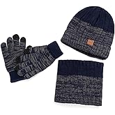 Lrastok Kids Winter Hat Scarf Gloves Set, Warm Knit Beanie Cap Mitten Gloves Neck Scarves for 5-12 Years Old