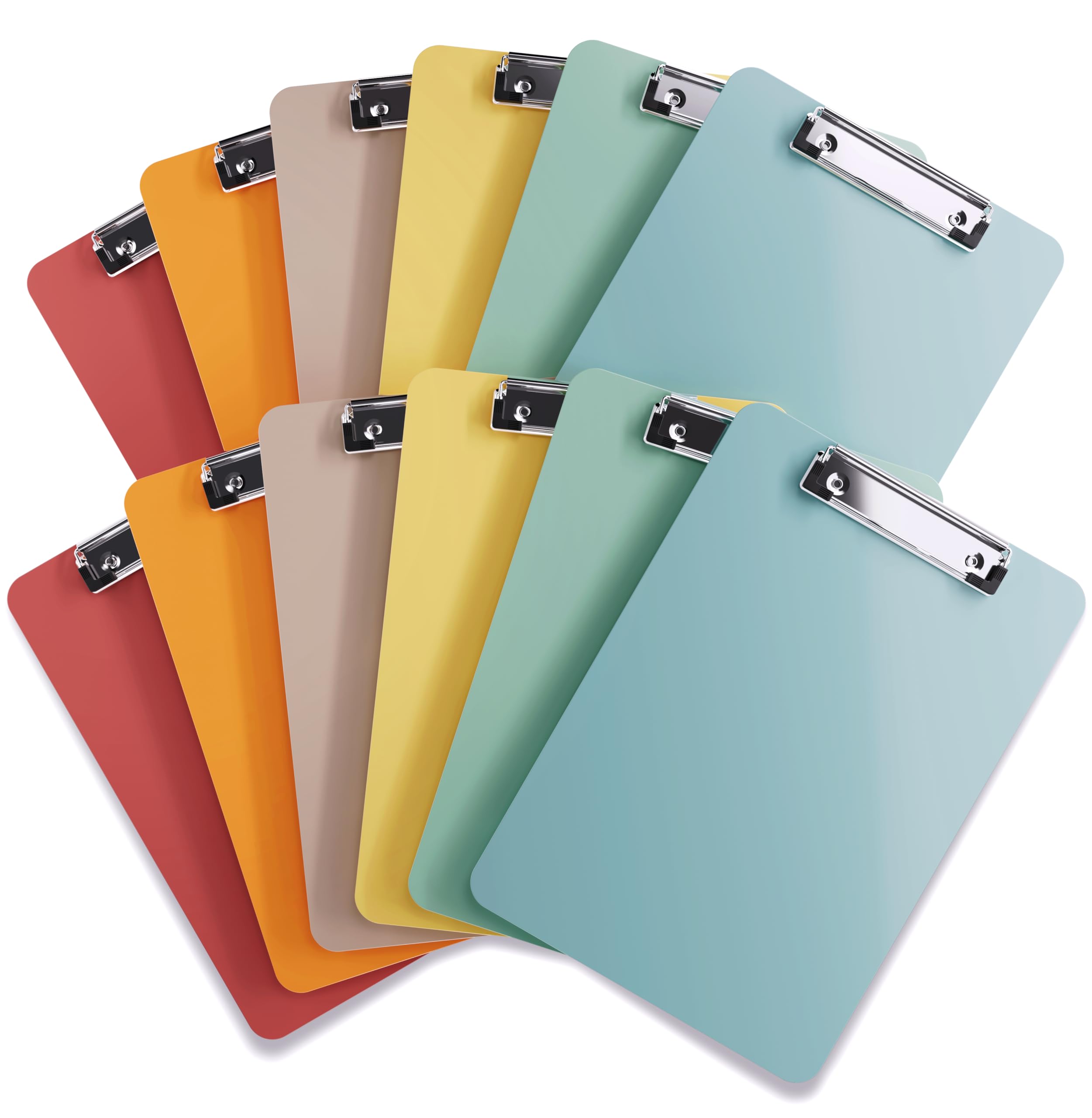 Plastic Clipboards - Low Profile Clip Set of 12, 12.5 x 9 Inch Multi Color - Holds 100 Sheets, Acrylic Clipboard 12 Pack (Boho Colors)