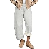 Hongsui Women's Baggy Sweatpants Fleece Lined Fall Winter Barrel Leg Pants Casual Drawstring Palazzo Pants with Pockets
