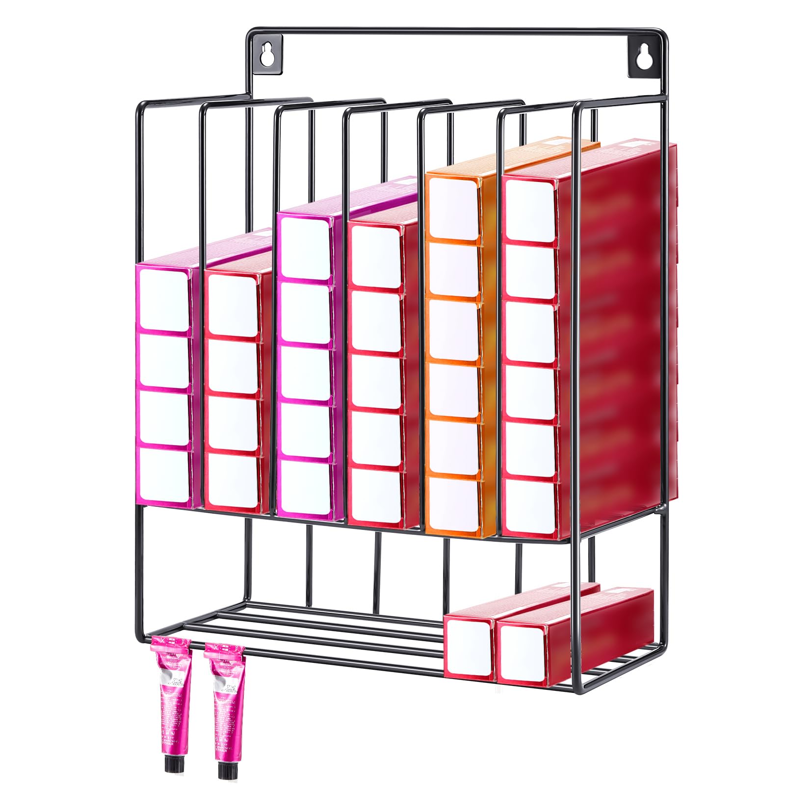 Photo 1 of MorningRo Hair Color Organizer for Salon Metal Hair Color Tube Storage Rack Wall Mounted Organizer for Salon Beauty Home Dye Tube Display Tool, Black