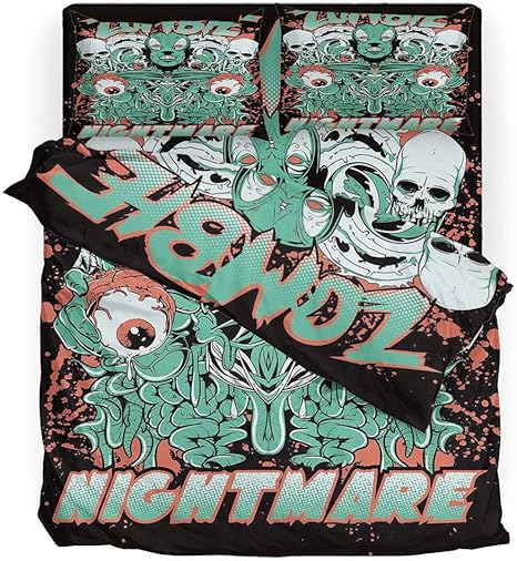Amazon Zombie Decor クイーンサイズ 寝具セット ナイトメア レトロ 頭蓋骨 ゴーストキャラクター ワイルドイラスト 装飾プリント 寝具4点セット 翡翠グリーン サーモン ブラック キング Fjsjt K 寝具カバー シーツ オンライン通販