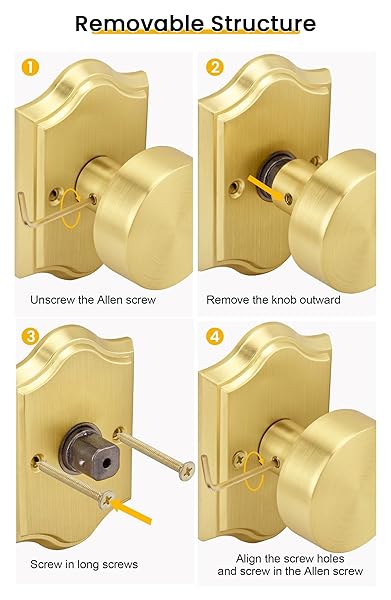 GOLDENWARM GOLD PASSAGE DOOR KNOBS, ZINC-ALLOY HEAVY DUTY CLOSET DOOR KNOBS, BRUSHED GOLD DOOR KNOB FOR HALLWAYS CLOSETS (6 PACK)