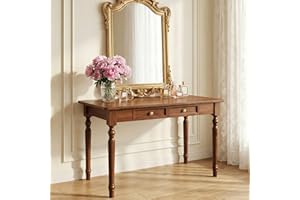 Solid Wood Makeup Vanity Table with Storage Drawers, Rubberwood Dressing Table No Mirror, Rustic Country House Style Desk for