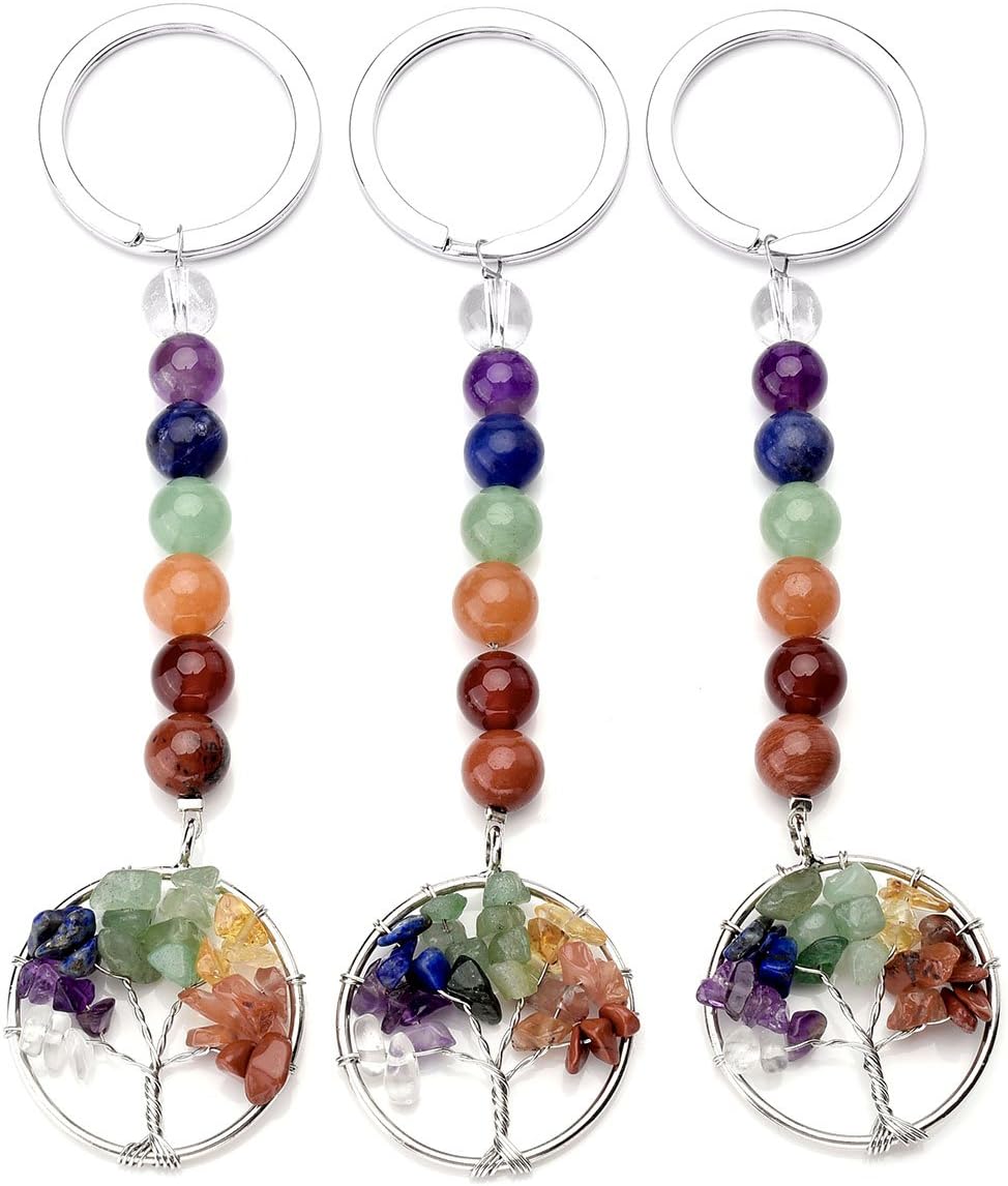 Jovivi 7 Chakra Healing Crystal Tree of Life Keyring Women Tumbled Stone Chakra crystals Key ring Car Keychain for Women Girls Tree of life Gifts - Image 4