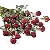 DuHouse 24pcs Artificial Flower Fake Mini Silk Rose Flowers with Long Stem for DIY Bouquets Wedding Centerpiece Party Home Kitchen Decoration(Fall Red)
