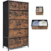 VredHom Fabric Dresser for Bedroom, Tall Skinny Dresser with 6 Drawers, Storage Organizer Tower, Steel Frame Wooden Top for Closet, Living Room, Hallway(Rustic Brown)
