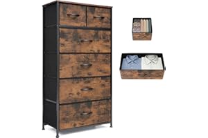 VredHom Fabric Dresser for Bedroom, Tall Skinny Dresser with 6 Drawers, Storage Organizer Tower, Steel Frame Wooden Top for Closet, Living Room, Hallway(Rustic Brown)