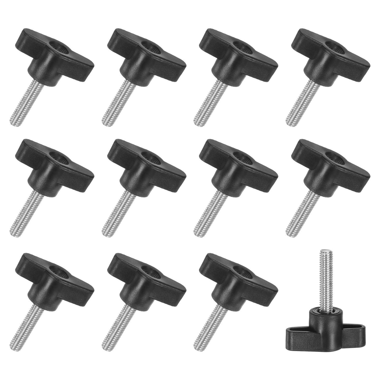 M METERXITY 12-Pack Thumb Screws, M6x20mm Tee Wing Knobs, T Shaped Handle Clamping Screw Knob for Woodworking/Machinery/Equipment, Metric Thread Thumbscrew [304 Stainless Steel, Black]
