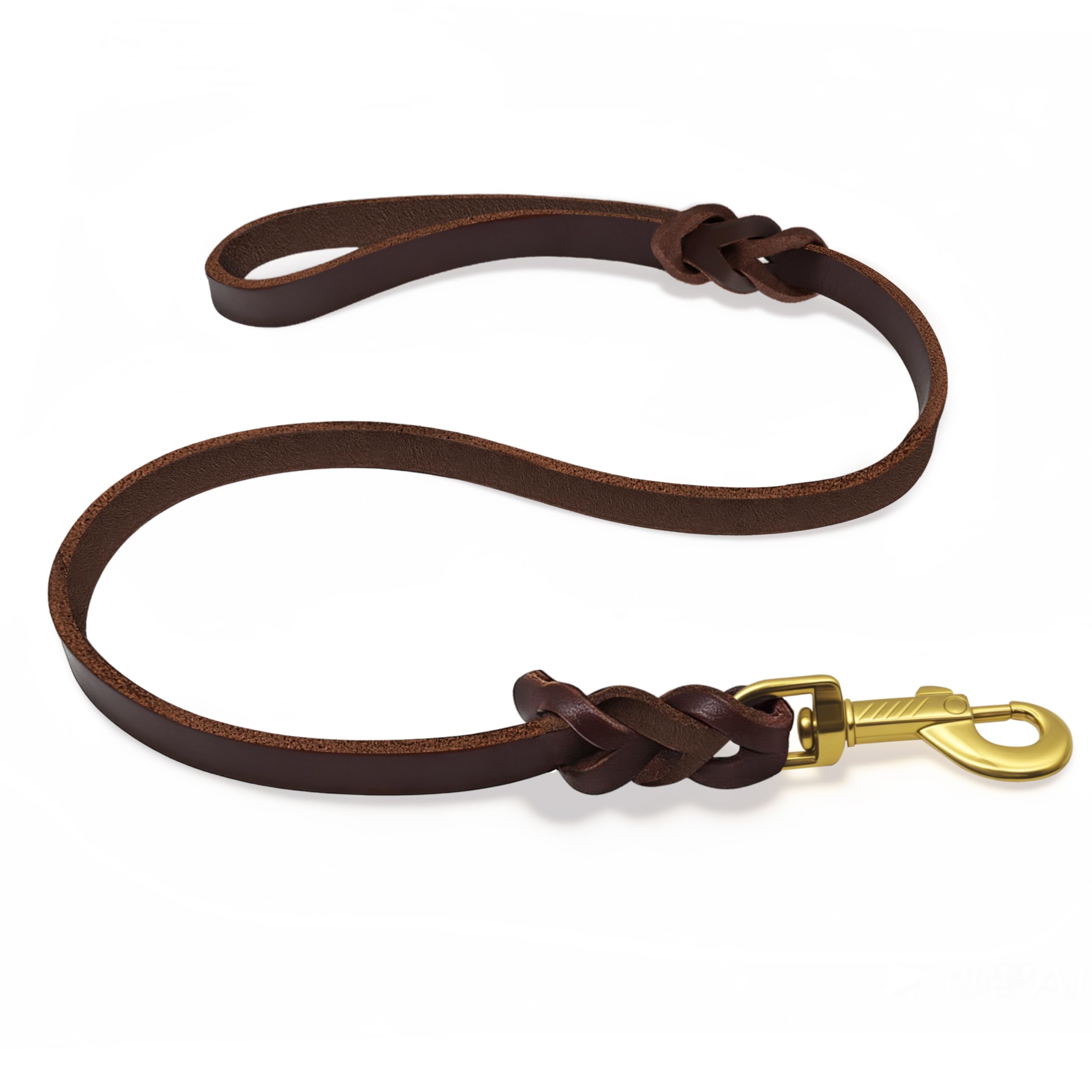 QianRuiDa Leather Dog Leash 4ft/122cm Genuine Leather Dog Lead with Soft Handle Dog Leash for Walking & Training Strong and Durable for Small Medium Large Dogs, Brown