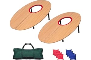 MIMIGLOO Classic Cornhole Set, Portable Folding Throwing Game Set, Wooden Oval Cornhole Board with Bean Bags, Outdoor Family 