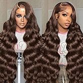 SFTNMEH 30 Inch Chocolate Brown Lace Front Wig 200 Density 13x6 HD Body Wave Human Hair Wig for Women with Baby Hair