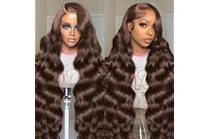 SFTNMEH 30 Inch Chocolate Brown Lace Front Wig 200 Density 13x6 HD Body Wave Human Hair Wig for Women with Baby Hair