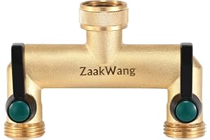 ZaakWang 2 Way Hose Splitter, Heavy Duty Brass Nickel Plated Rust Resistant Faucet Manifold, Outdoor Hose Adapter Connector, 3/4-inch GHT Threads