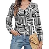 Amzdora Womens Dressy Tops V Neck Floral Long Sleeve Shirts Loose Puff Sleeve Work Blouses Casual Fall Stylish Clothes