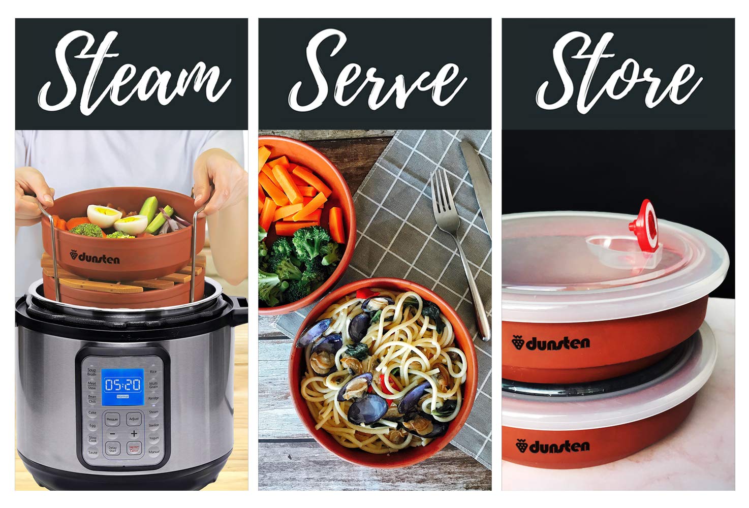 Dunsten Stackable Steamer Insert Pans for Instant Pot (6 and 8 Quart
