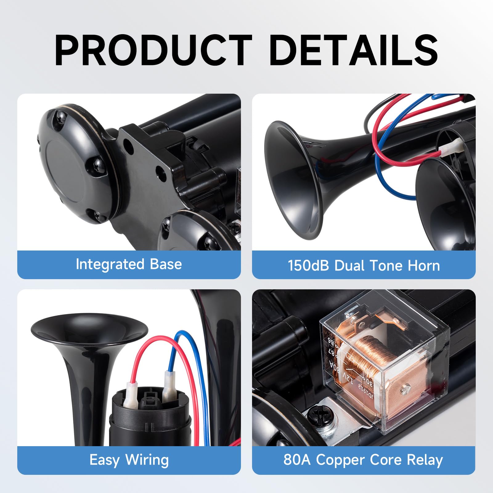 12V 150DB Air Horn for Truck for Train, Car Horns Loud with Compressor for Truck Boat Train Speaker Cars Van Ship (Black)