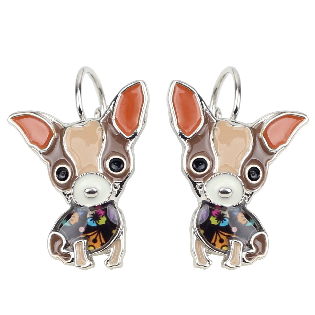 NEWEI Enamel Alloy Cute Unique Chihuahua Dog Earrings Drop Dangle Fashion Dog Jewelry for Women Gift Charms (Coffee)