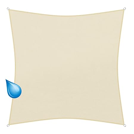 sunprotect 83224 Sonnensegel Hydro, 5 x 5 m, Quadrat, wasserabweisend, Creme