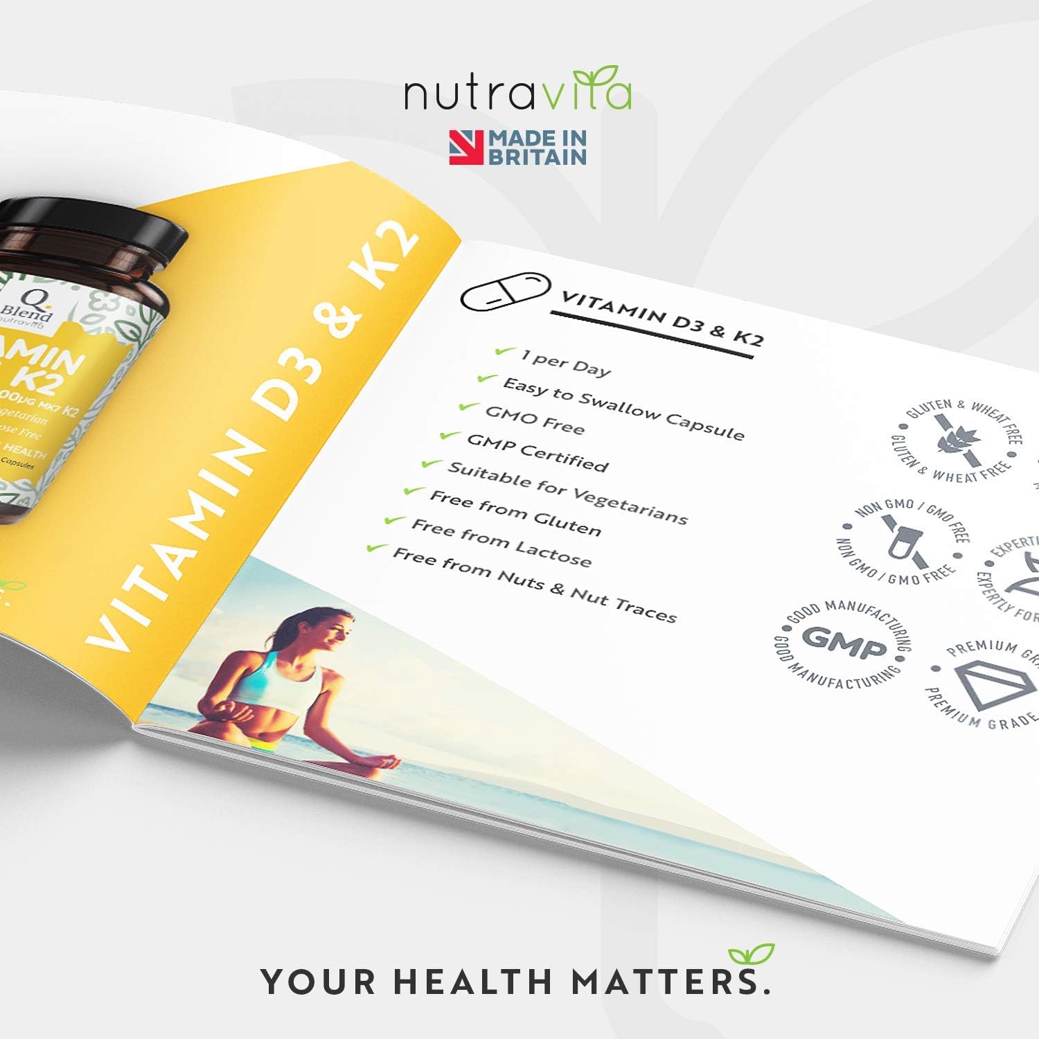 Nutravita Vitamin D3 3000iu & K2 100ug (MK7), 120 Vitamin D3 K2 Vegetarian Capsules, Supports Normal Bones, Muscles - Image 5