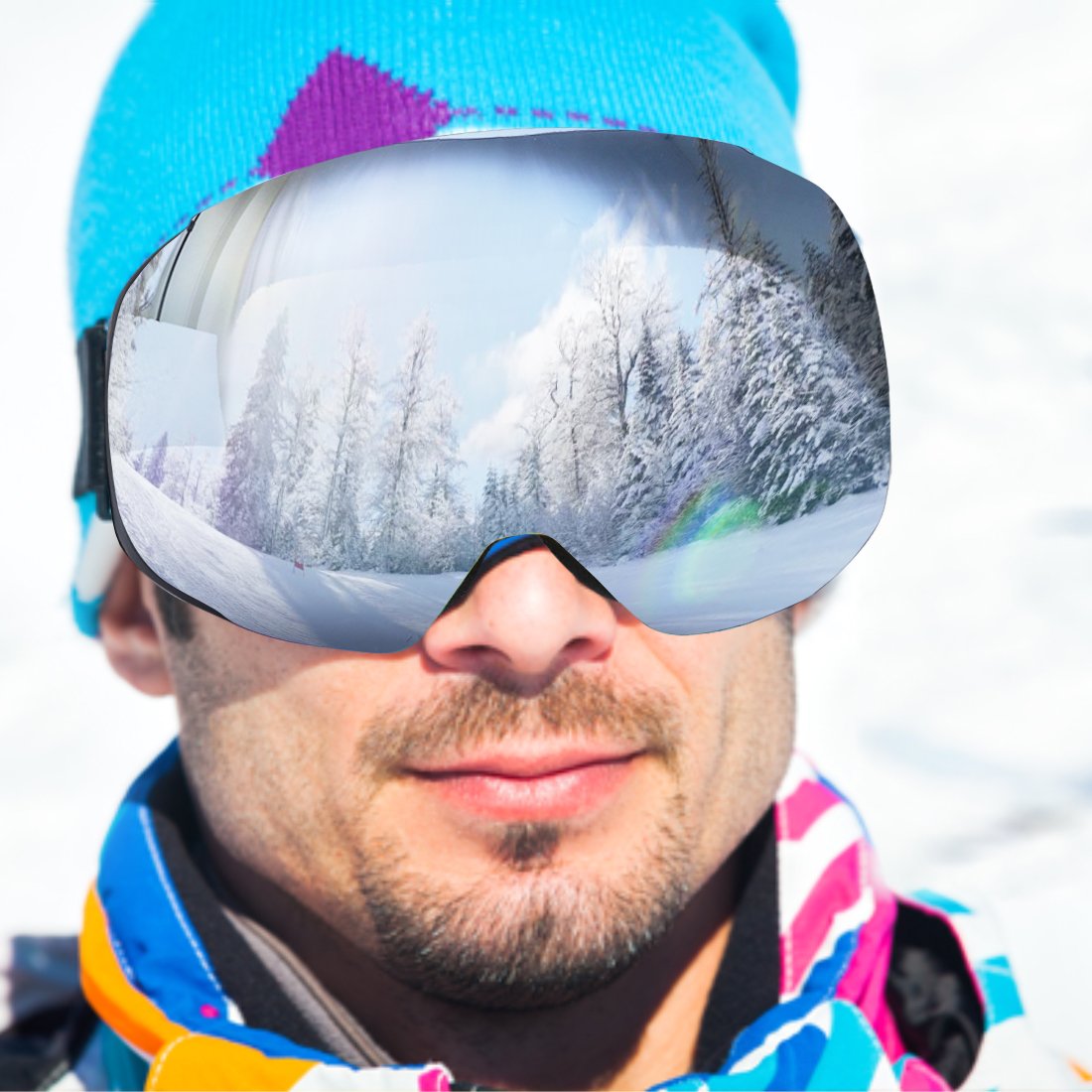 TUONROAD Maschera da Sci Snowboard Trattamento Protezione Super grandangolo Goggles Maschera Occhiali antinebbia UV400 Anti Nebbia Completa per Adulti e Adolescenti S-Silver