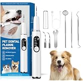 QVKHPCL Dog Teeth Cleaning Kit Dog Plaque and Tartar Remover with LED Light 5 Adjustable Modes Electric Toothbrush Pet Teeth Cleaner for Dogs and Cats (White)